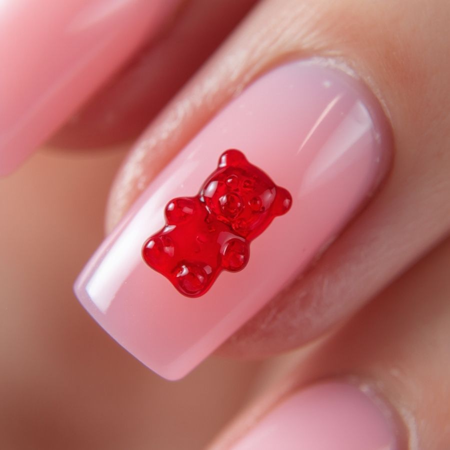 3D gummy bear accents on jelly candy nails aesthetic (1)