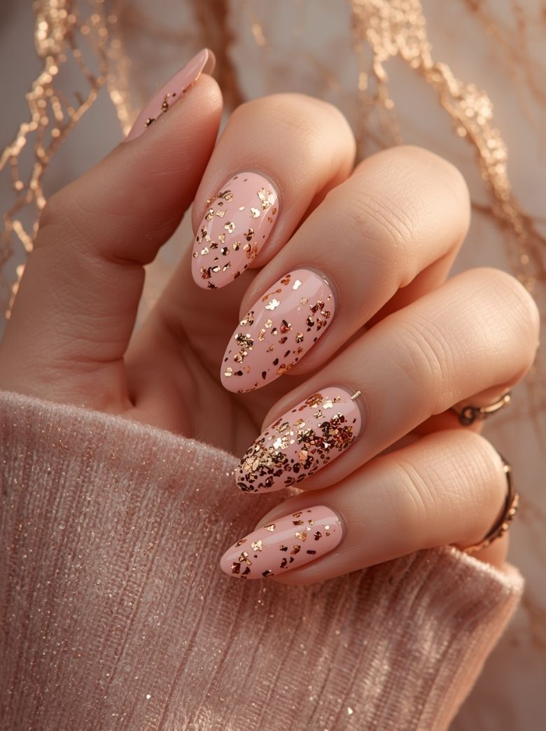 Rose Quartz with Gold Foil Flakes