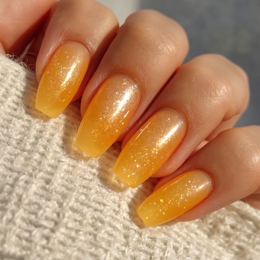 Translucent butter yellow syrup nails on short almond base