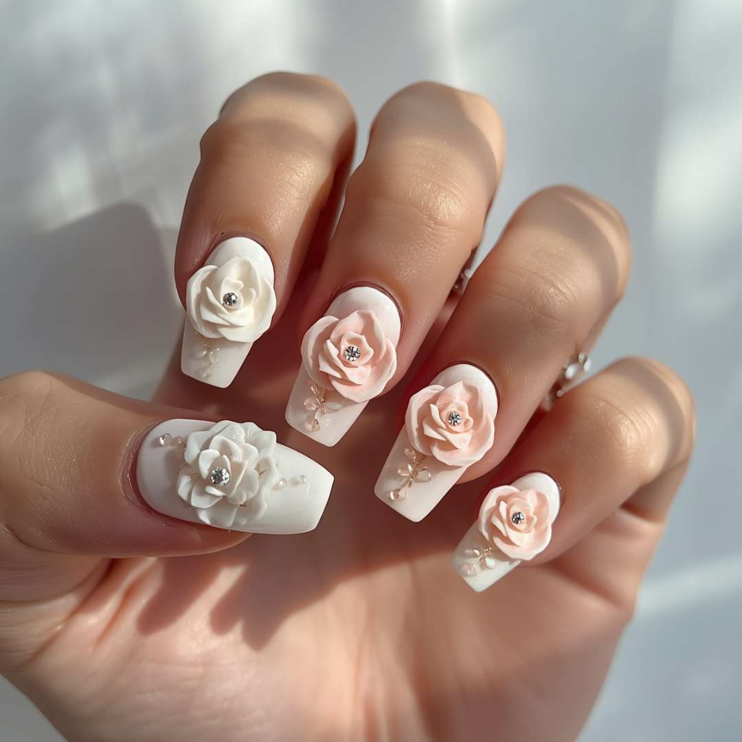 3D Nail Art Bridal Florals