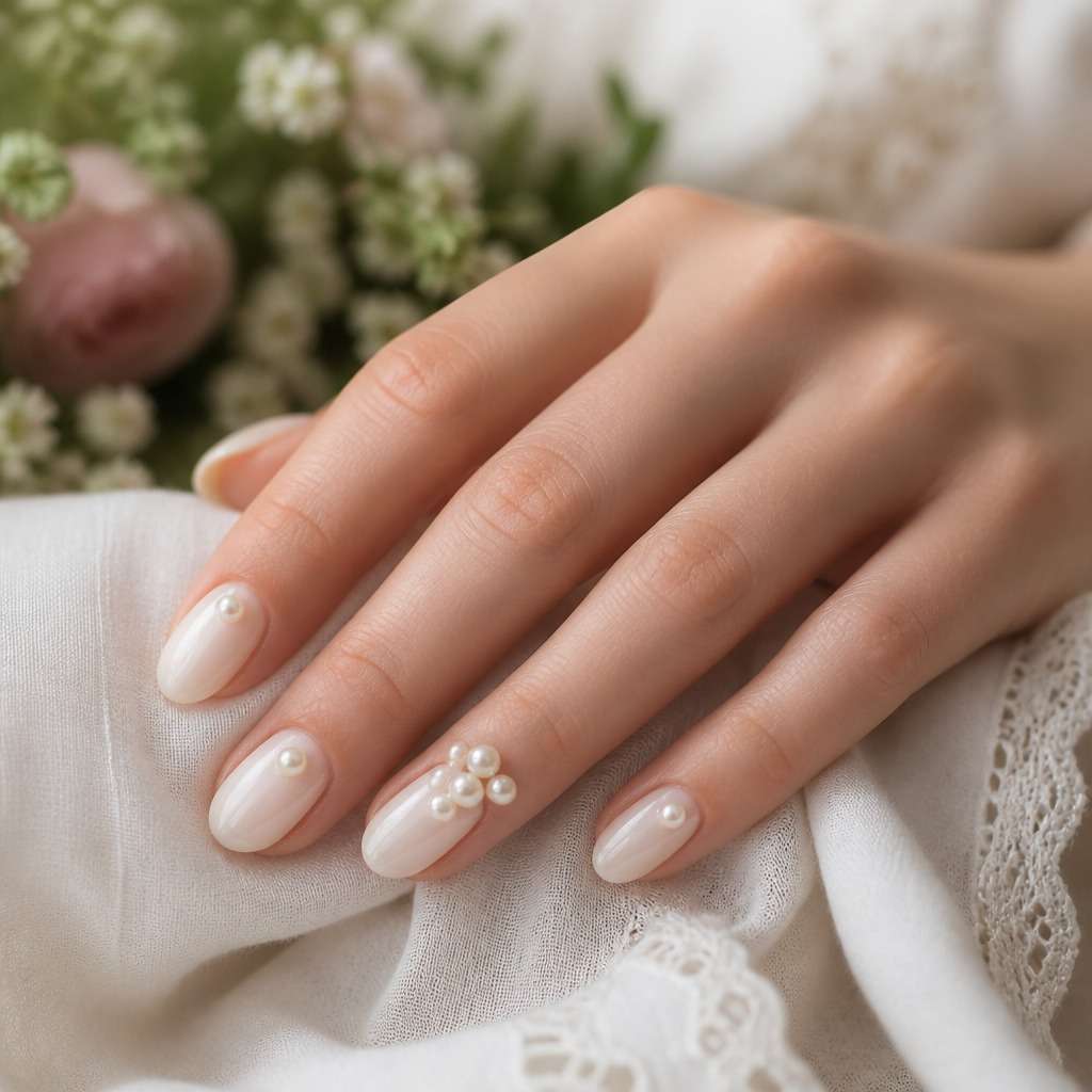 Baroque Pearl Bridal Nails