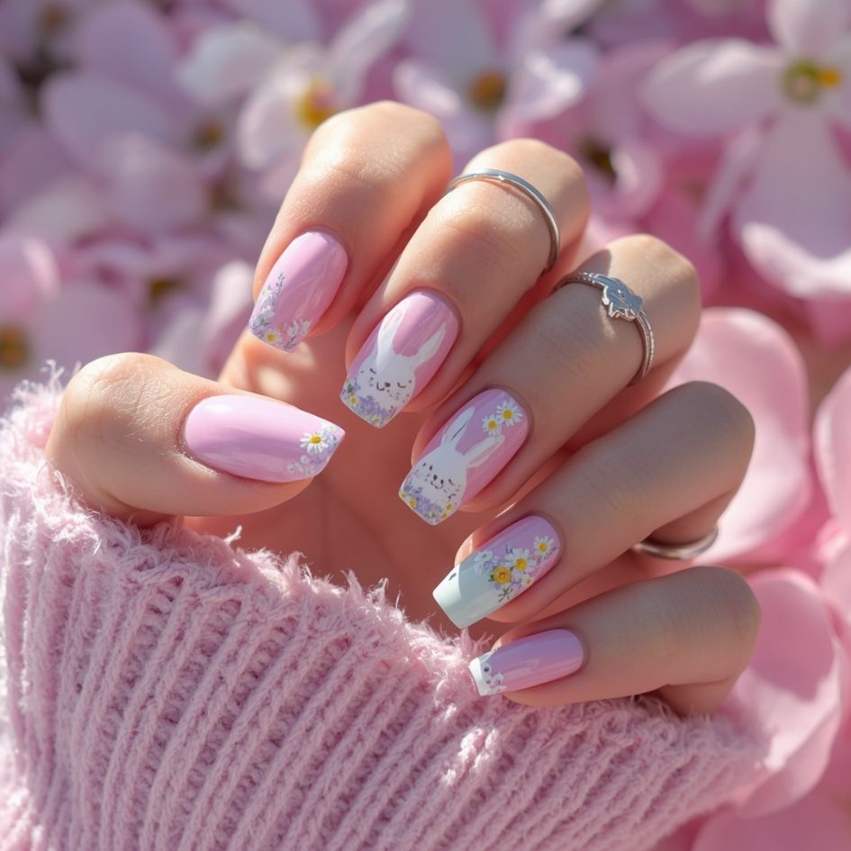 Bunny Nails With Flowers