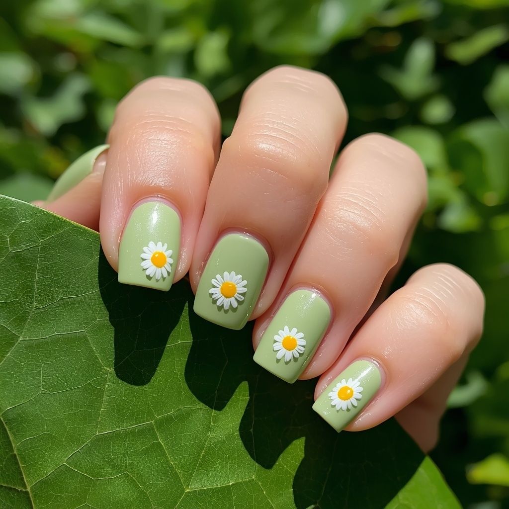 Butter Yellow Daisy on Sheer Green