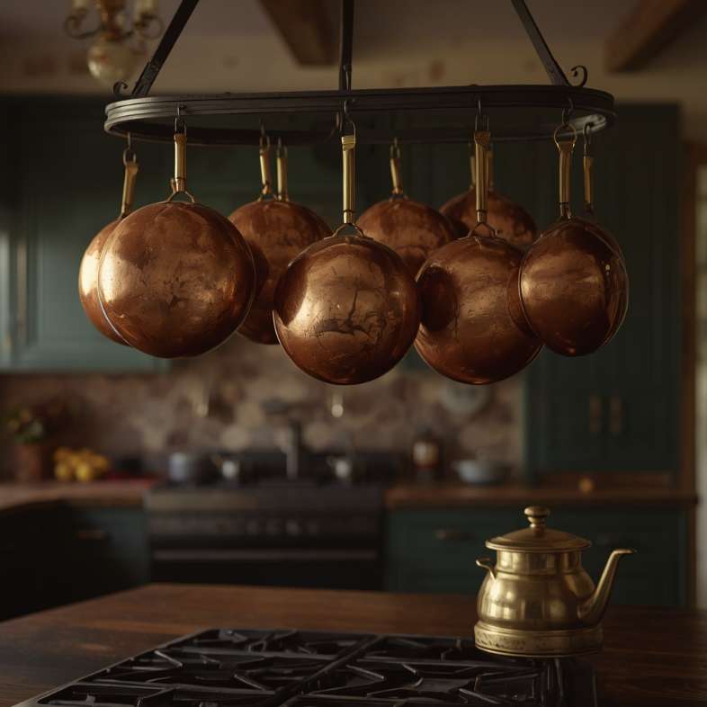 Copper and Aged Brass Hardware and Cookware