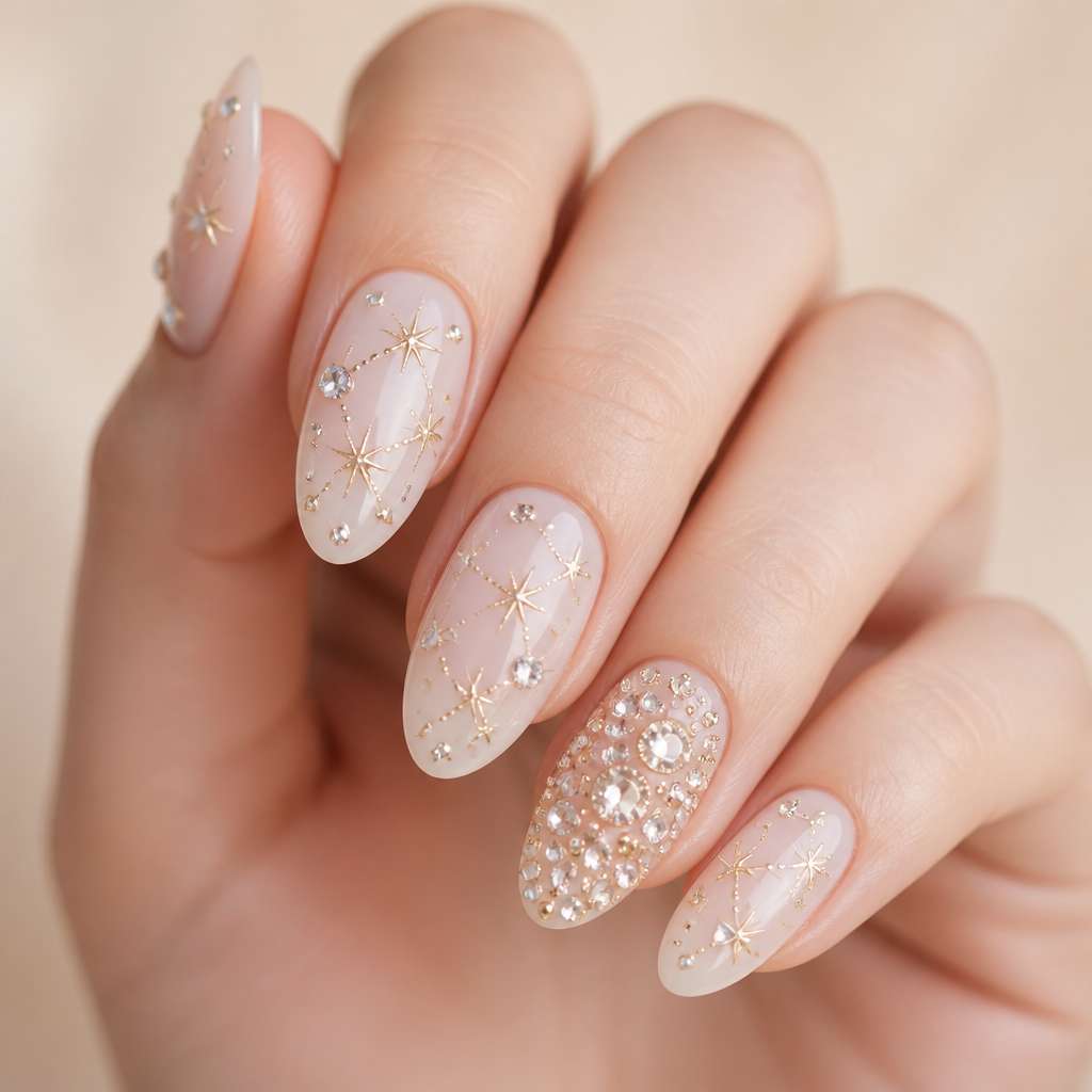 Crystal Constellation Bridal Nails