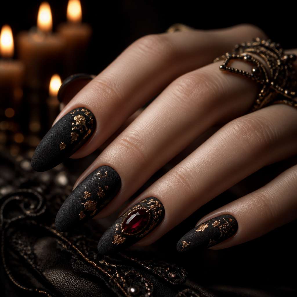 Dark Bridal Embellished Nails