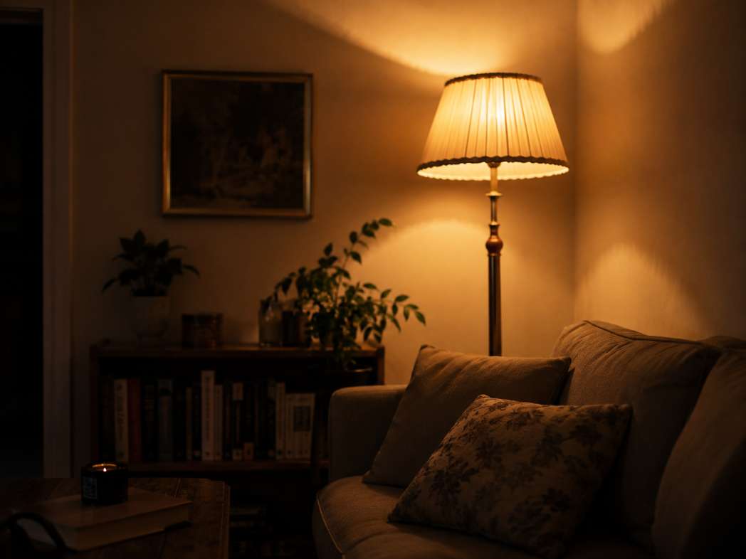 Floor lamp in dark corner