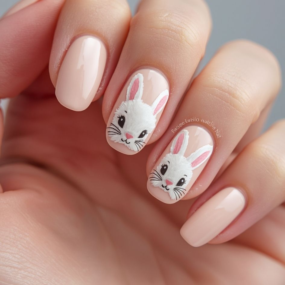 Fluffy Bunny Face Nails
