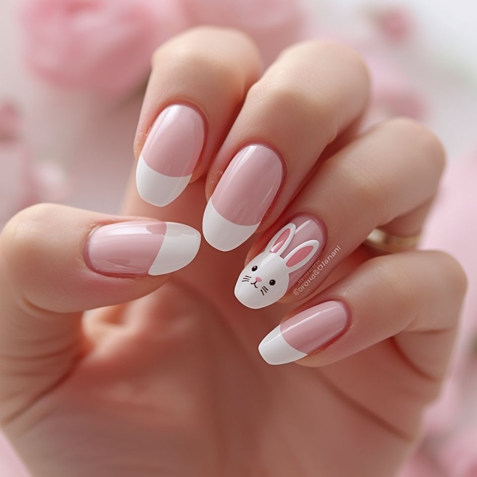 French Tip Bunny Ear Nails