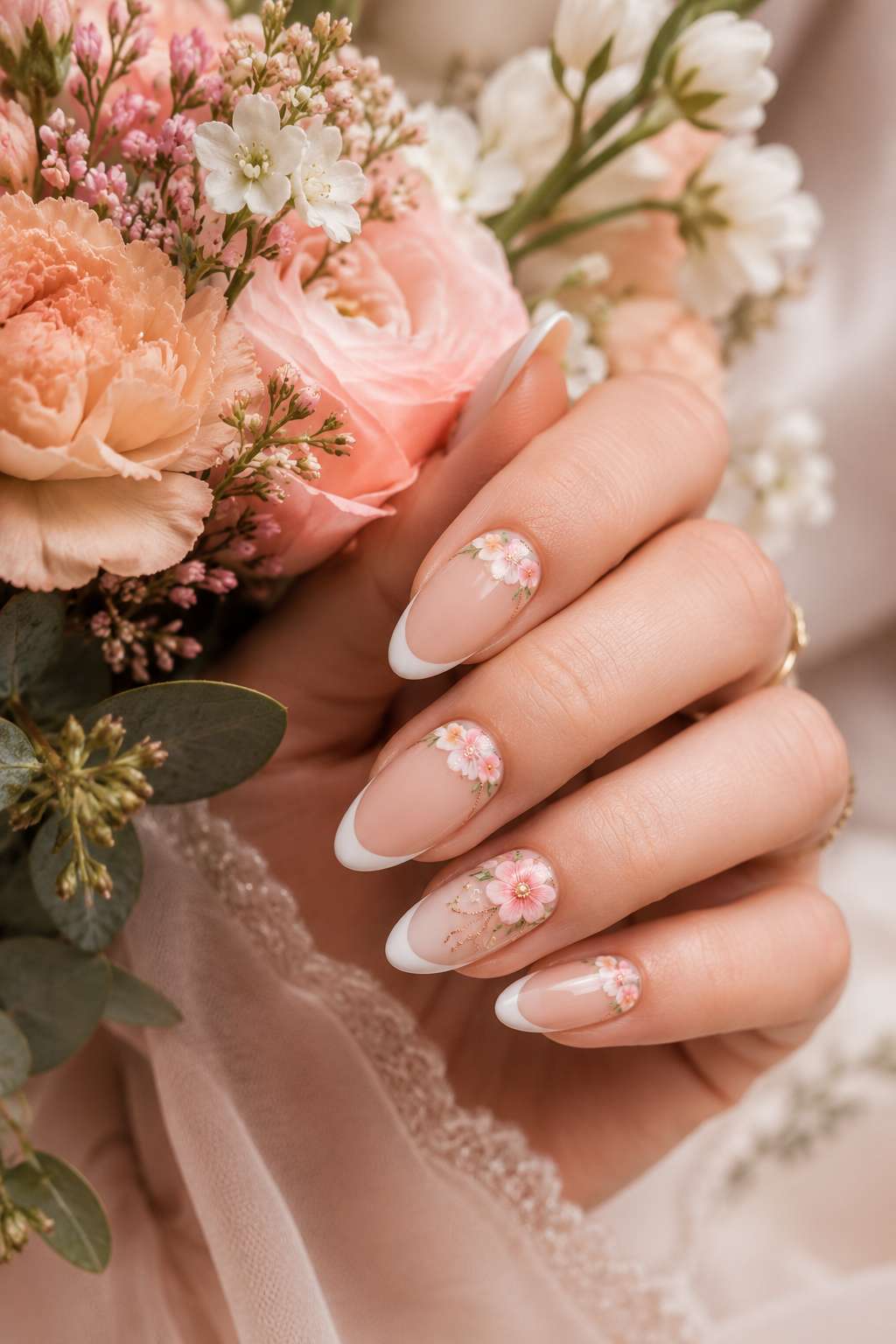 French Tip with Flowers