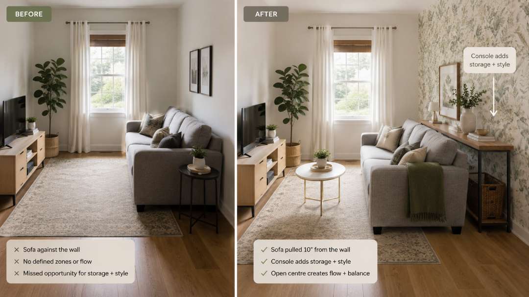 Furniture floating away from walls