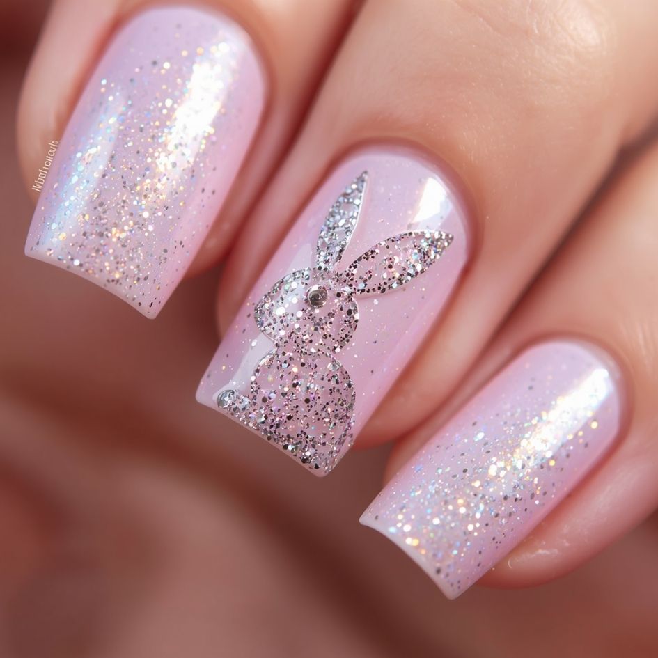 Glitter Easter Bunny Nails