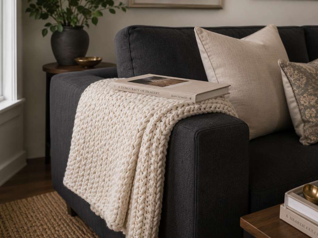 Intentionally draped throw blanket
