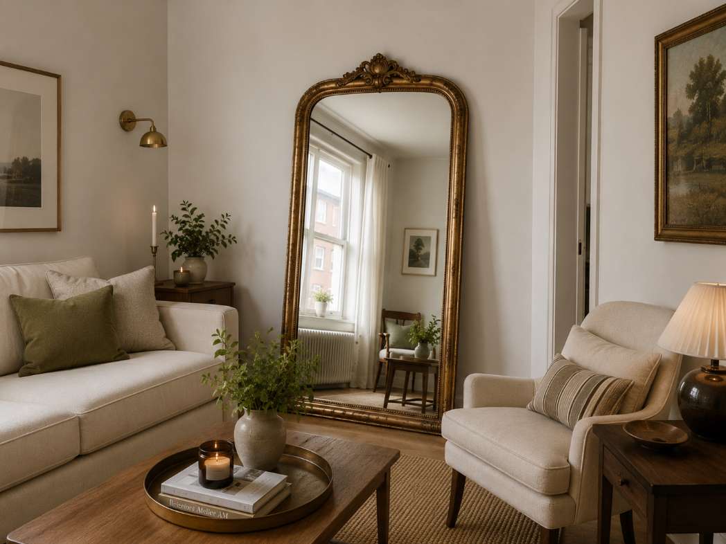 Large mirror leaned against wall