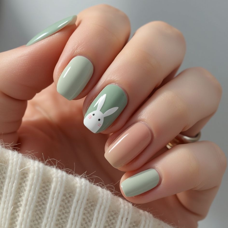 Minimalist Easter Bunny Nails for Short Nails