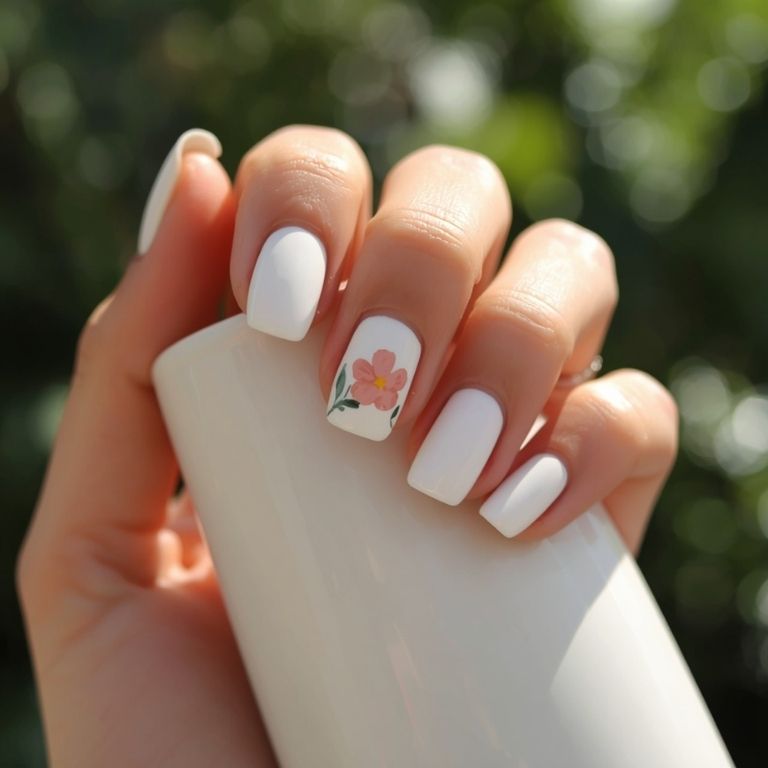 Single Blush Bloom on Milky White