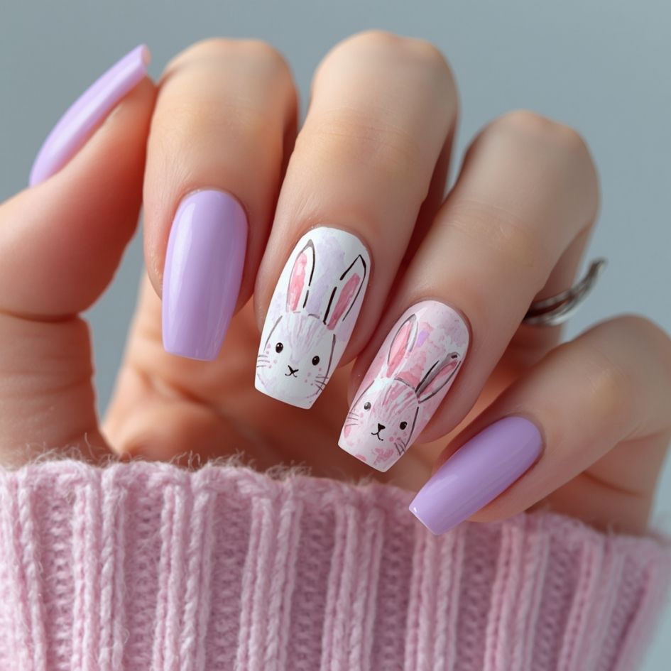 Watercolor Easter Bunny Nails