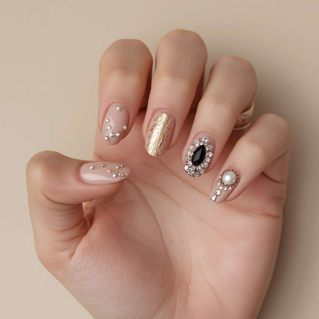five different jewelry wedding nail