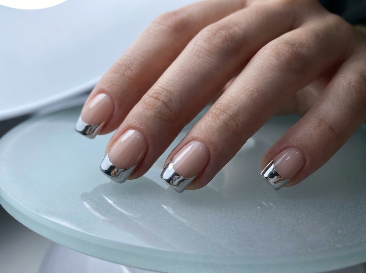 1. Classic Silver Chrome French Tip