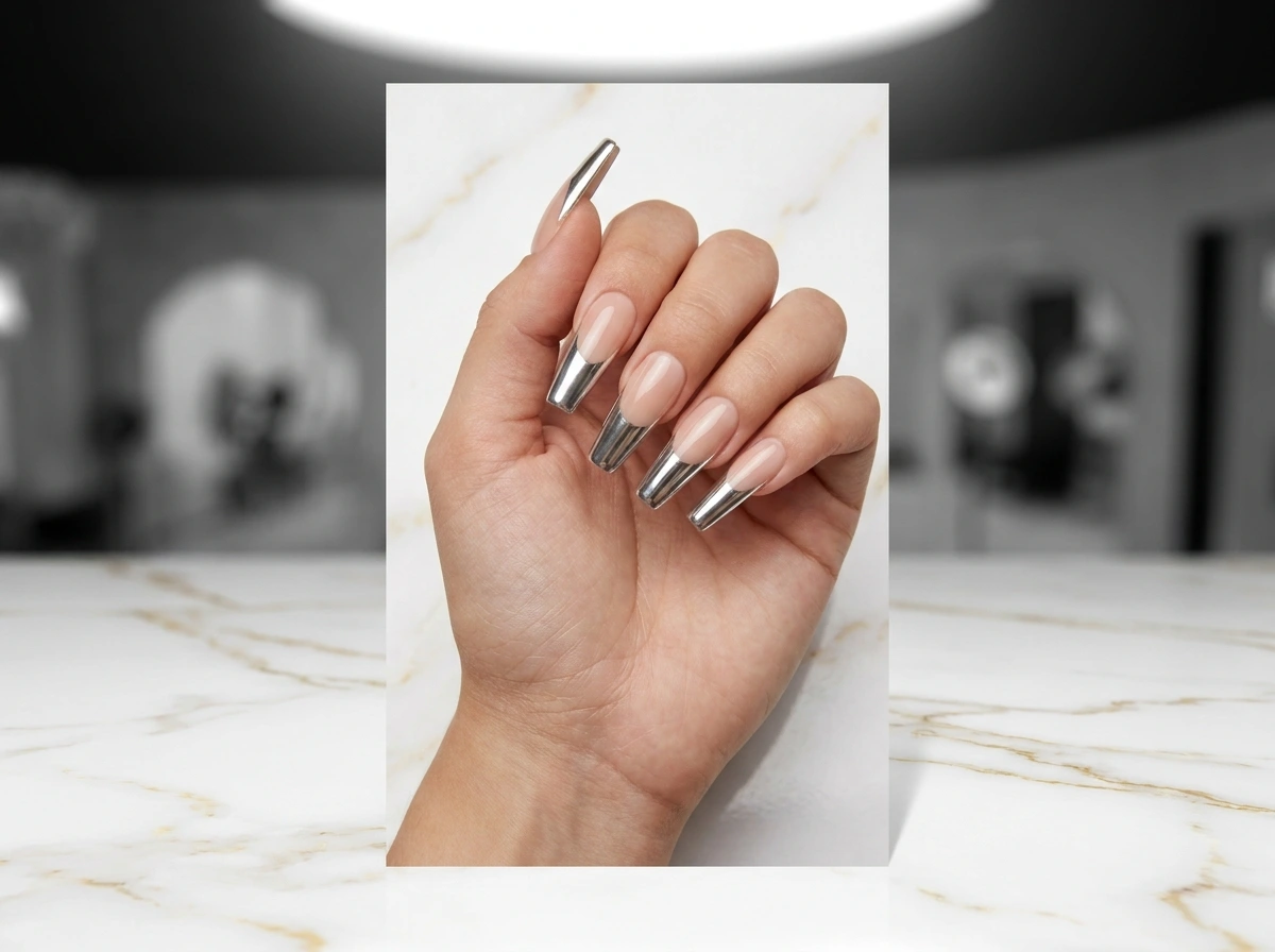 13. Chrome Tips on Coffin Nails