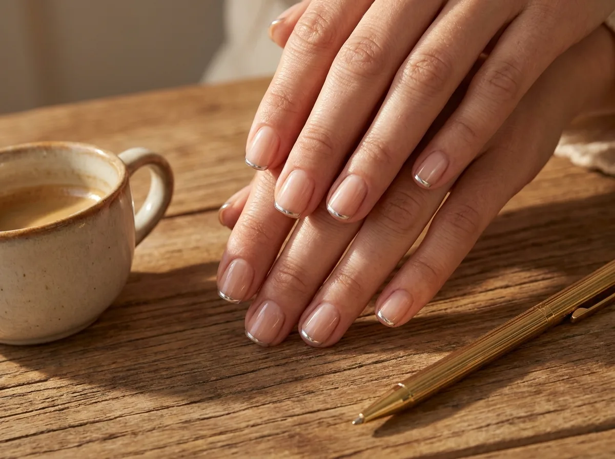 14. Short Nails with Chrome Tips