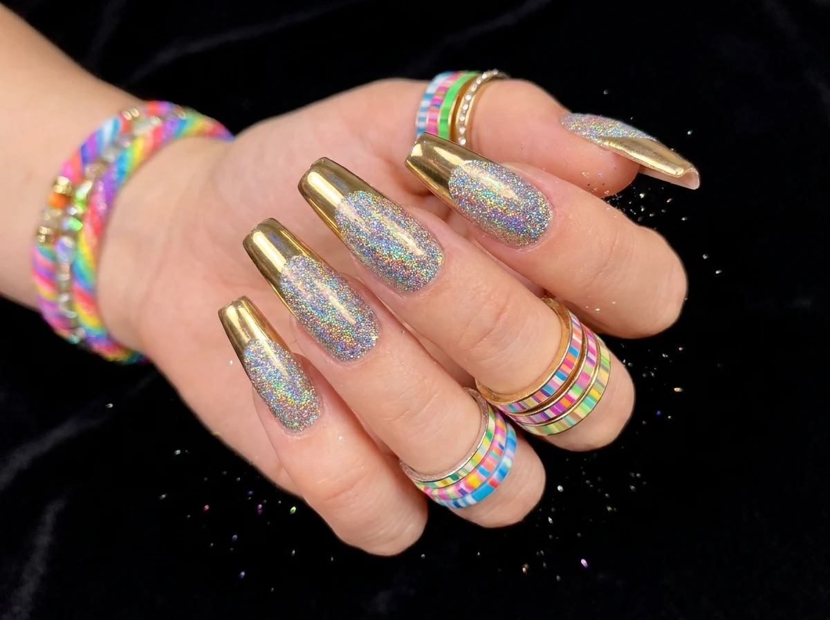 24. Chrome Tips with Glitter Base
