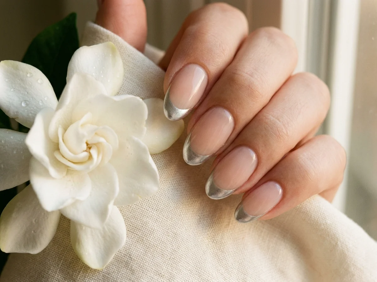 25. Oval Nails with Chrome Tips