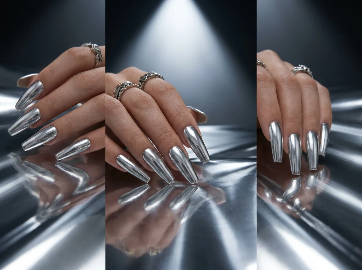 27. Glazed French Manicure with Chrome Overlay