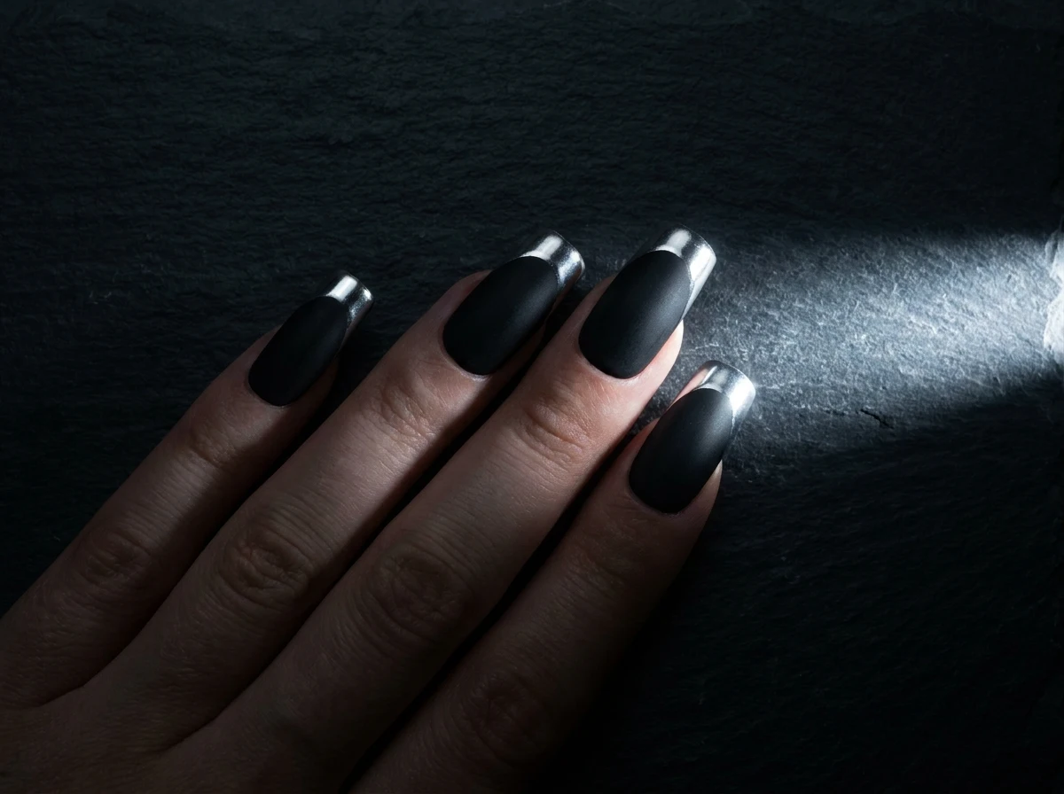 8. Black Base with Chrome French Tips