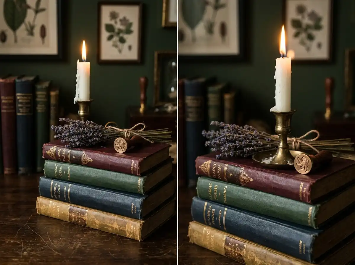 2. The Thrifted Book Stack — Dark Academia Desk Decor for Free (Almost)