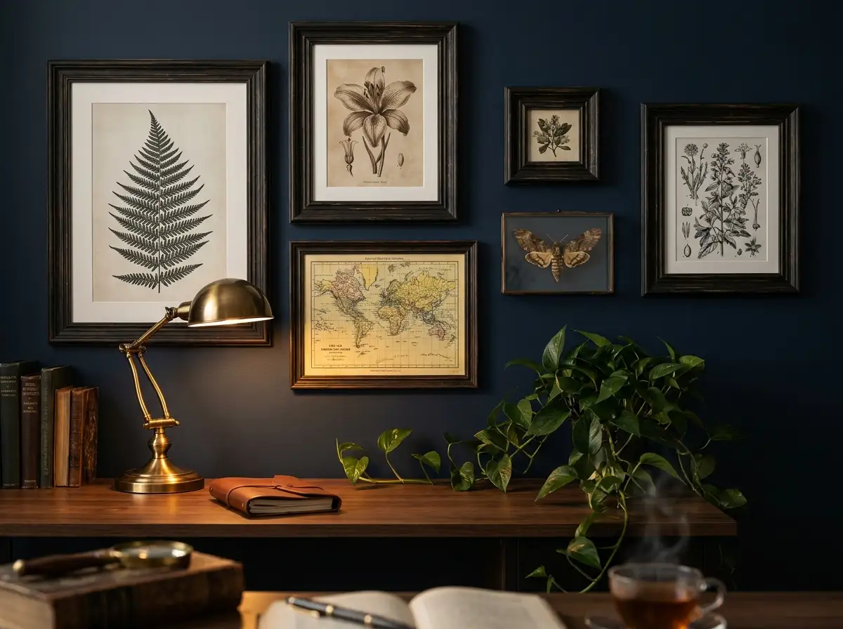 4. Vintage Botanical Print Gallery Wall — Dark Academia Wall Decor on a Budget