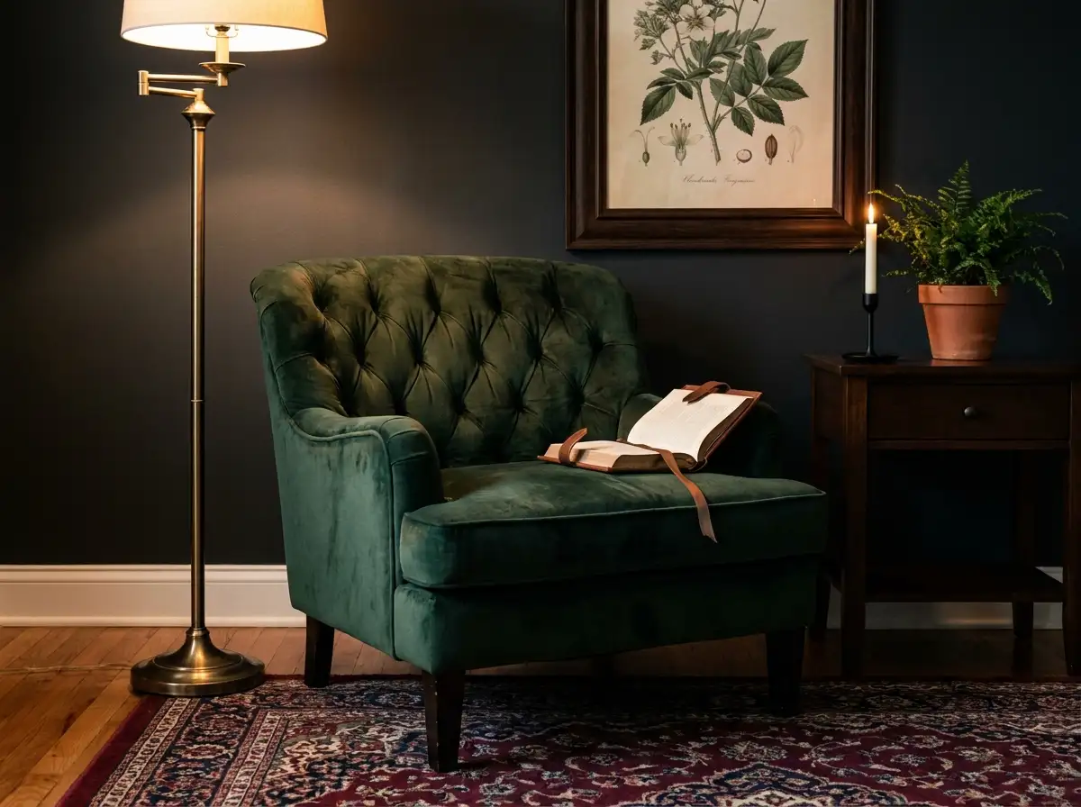 5. The Thrifted Velvet Chair — Your Dark Academia Throne