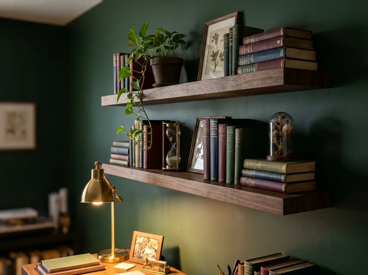 6. Dark Floating Shelves — The Dark Academia Study Room Staple