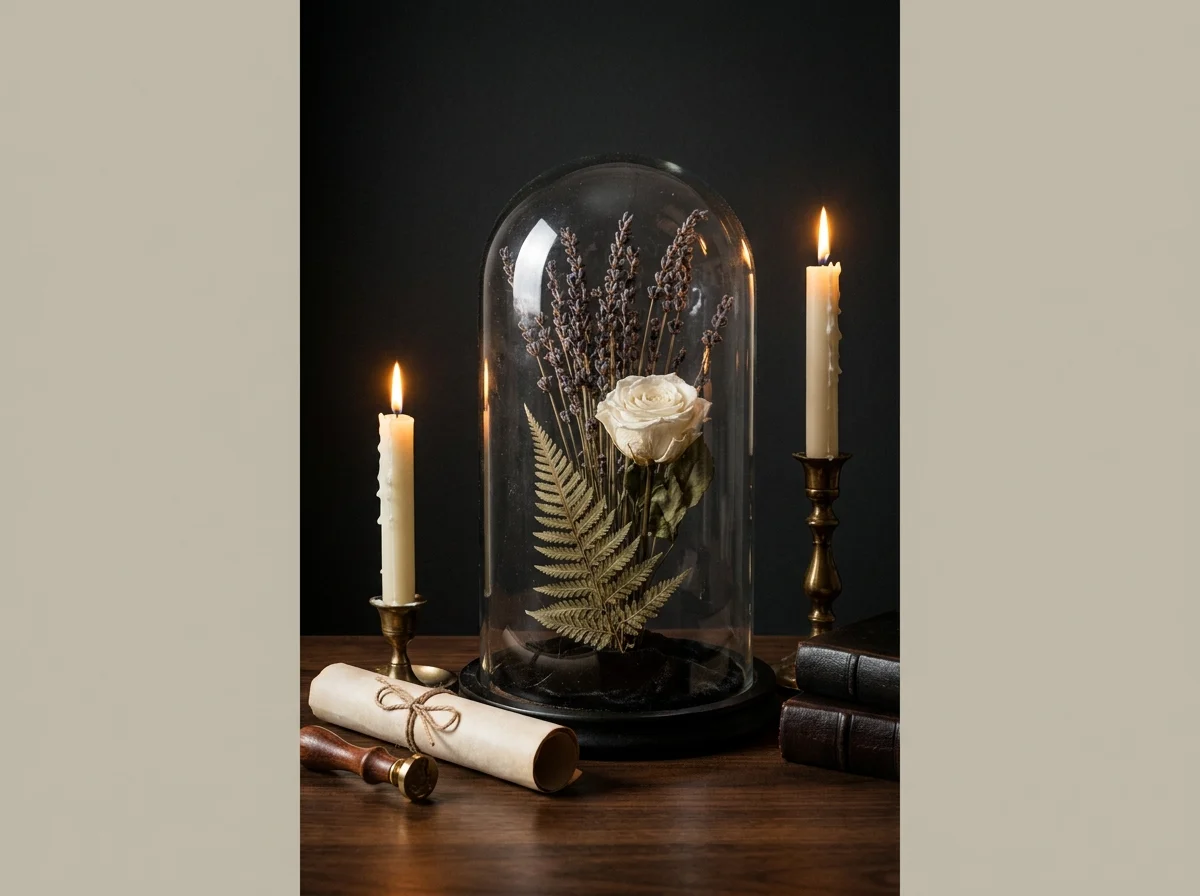 8. Dried Botanicals and Glass Cloches — The Dark Academia Desk Accessory Mood