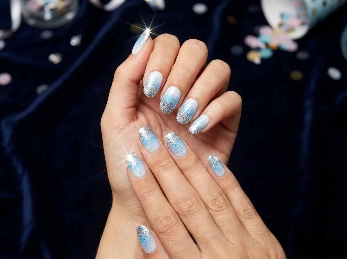 9. Glitter Ombré in Celeste and Silver
