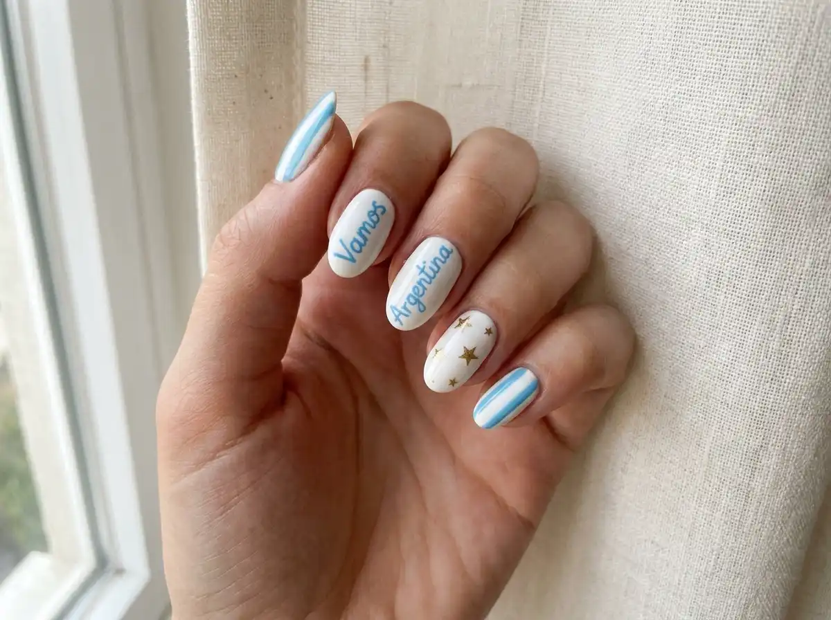 6. "¡Vamos Argentina!" Typography Nails