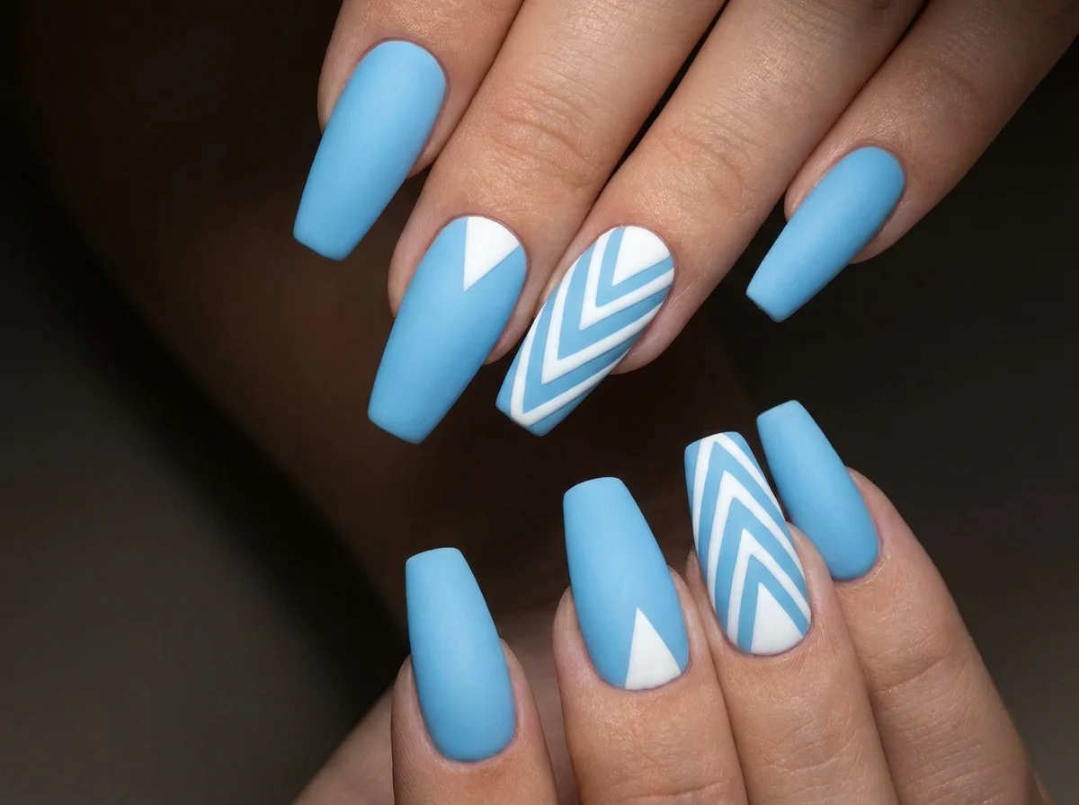 8. Matte Sky-Blue with White Geometric Patterns