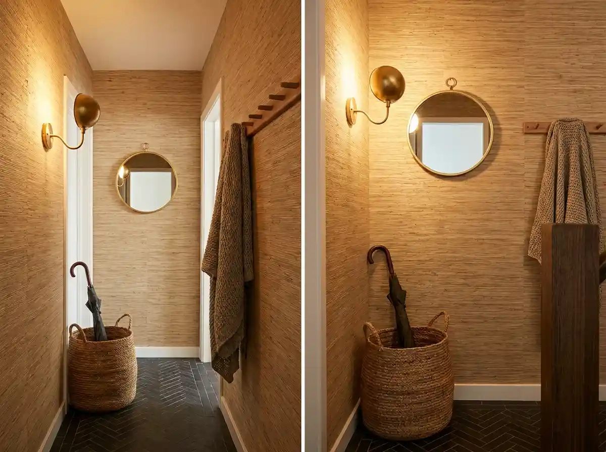 11. Rental Hallway Transformation With Textured or Grasscloth-Effect Wallpaper