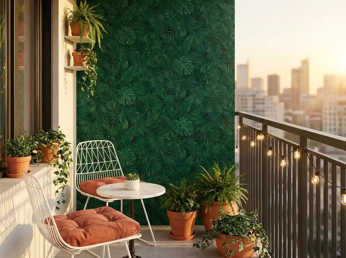 14. Small Balcony Feature Wall Using Outdoor-Grade Removable Wallpaper