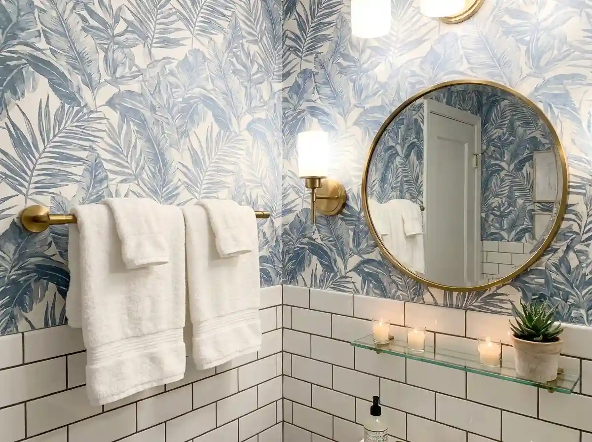4. Bathroom Makeover With Moisture-Resistant Peel-and-Stick Paper