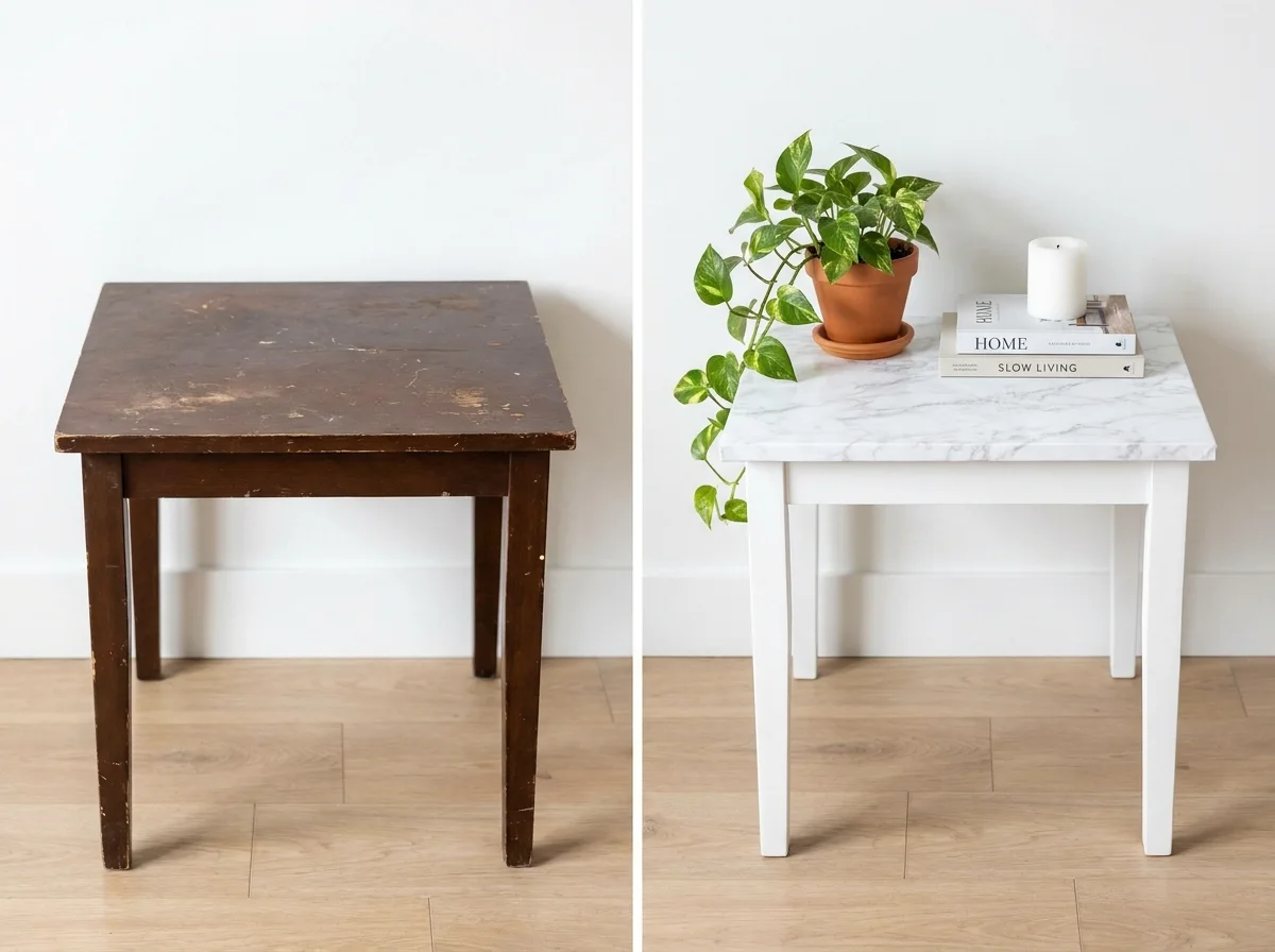 2. The $5 Side Table Flip with Contact Paper