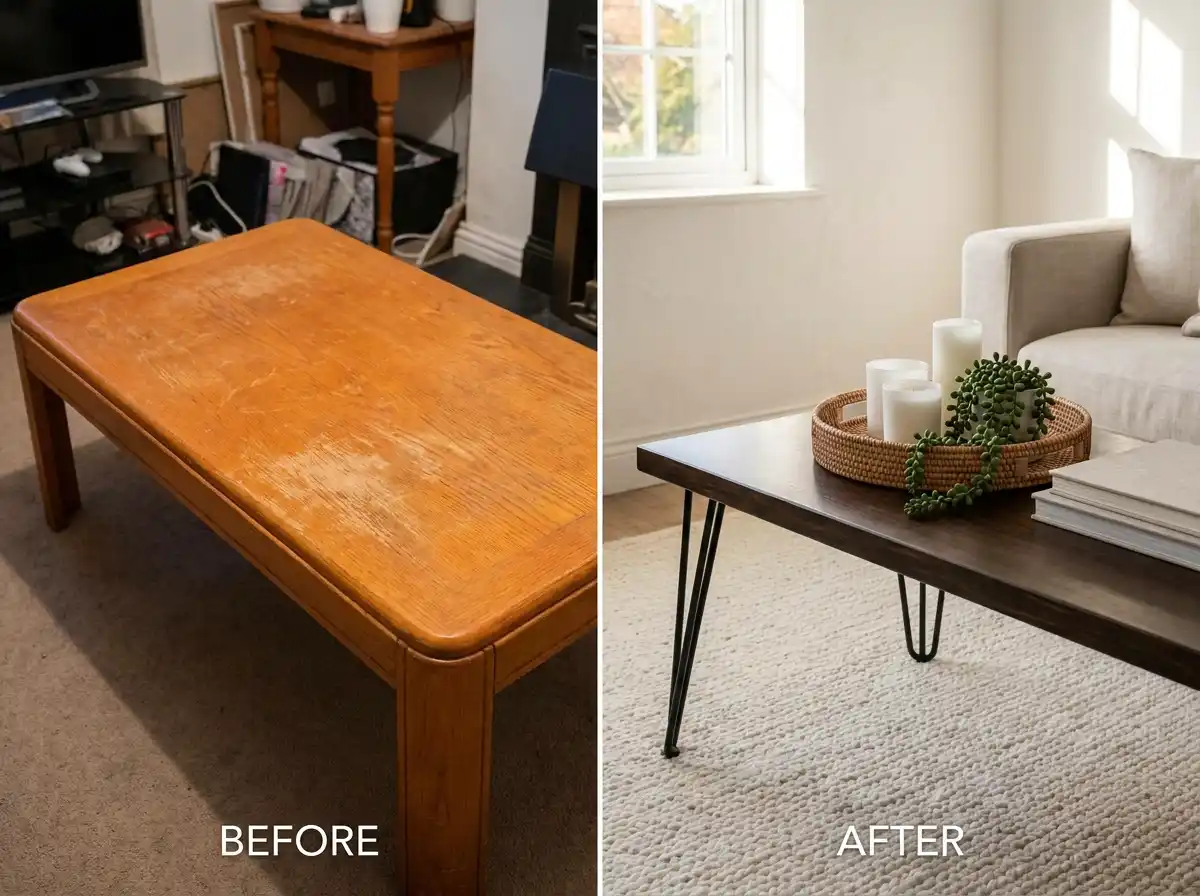5. Coffee Table Upgrade with Gel Stain (Farmhouse Furniture Flip)