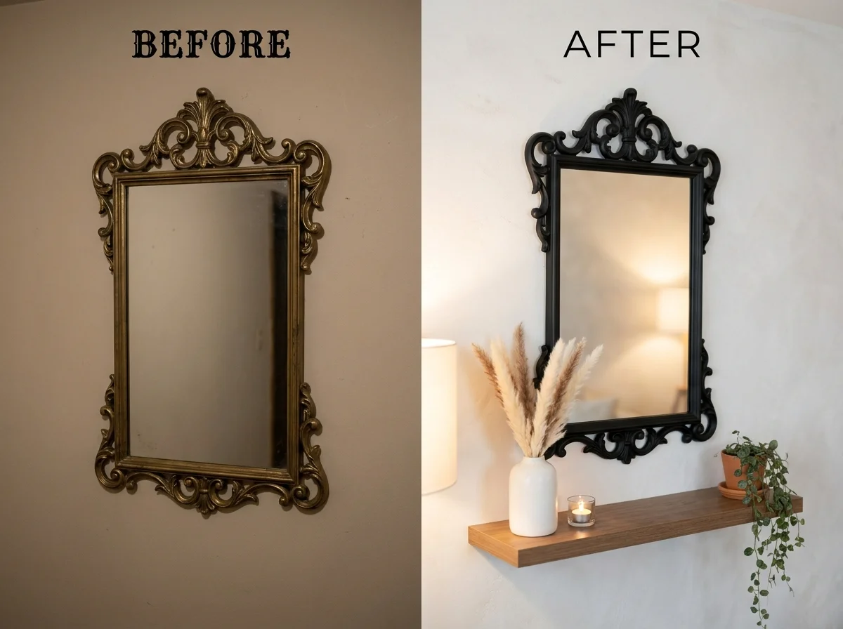 7. Brass Mirror Frame Makeover — A 10-Minute Thrift Store Furniture Flip